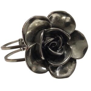 Rose Bracelet Flower Silver Tone Hinged Costume Fashion Jewelry Vtg